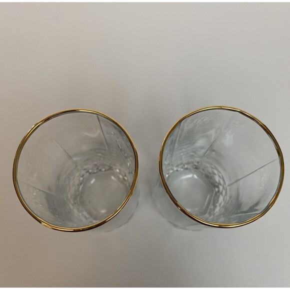 Vintage Pasabahce 24k Gold Rim Tumbler Glasses Set Of 2 Diamond Pattern Turkey - Picture 3 of 5